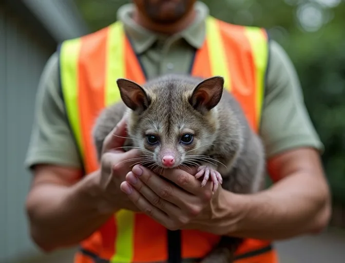 Animal handler safely recovering a deceased possum in Devon Meadows